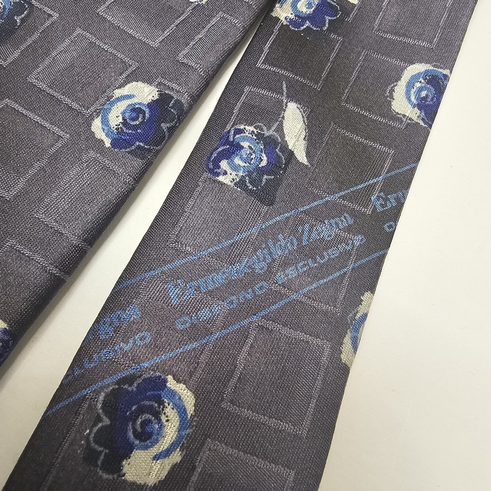 Ermenegildo Zegna Disegno Esclusivo Silk Tie Gray Blue Floral‎ Geometric Italy - Picture 5 of 6